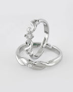 VOJ Stainless Steel Cubic Zirconia Silver Plated Adjustable Ring Set for Couple