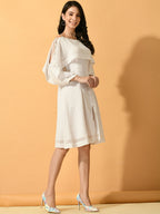 Myshka Women's White Fit and Flare Party Dress - Distacart