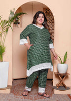 Miravan Womens Plus Size Green Rayon Zigzag Print Kurta with Palazzo set - Distacart