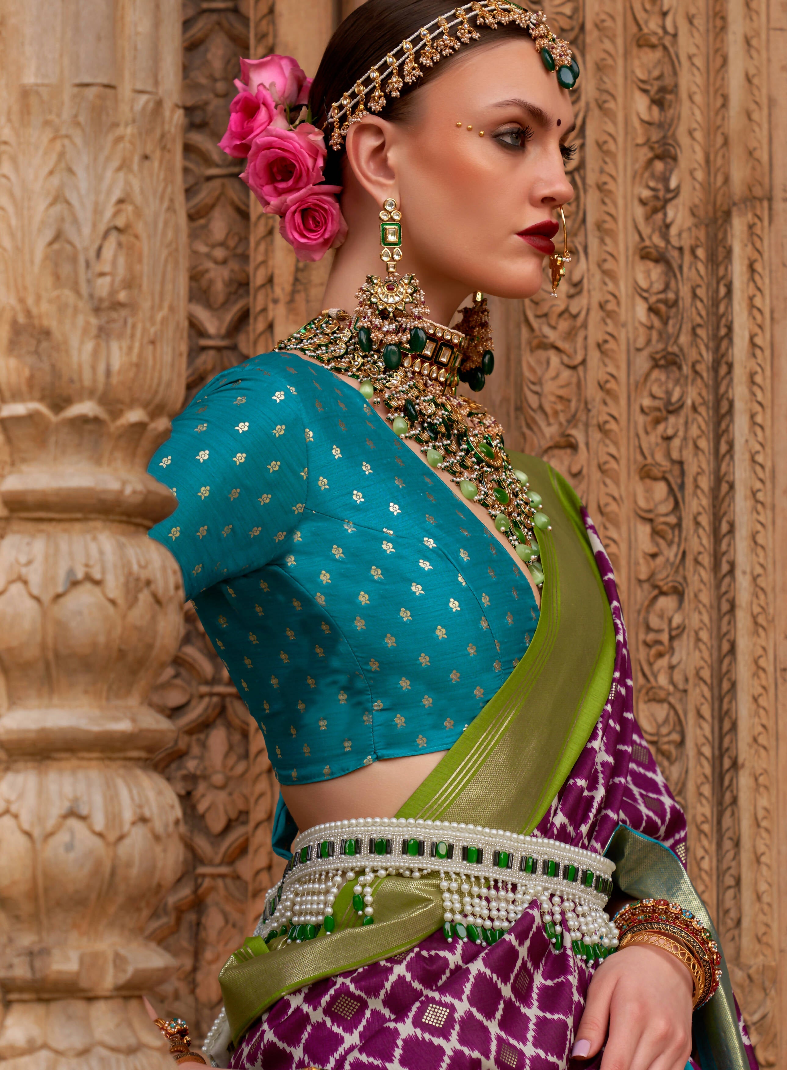 Purple Silk Geometric Printed Saree With Unstitched Blouse Piece - Aanchal