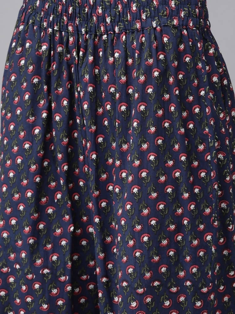 Yufta Women Navy Blue & Pink Ethnic Motifs Printed Pure Cotton Kurta with Trouser