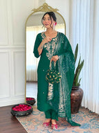 The52 Women Gorgeous Roman Silk Fabric Straight Kurta, Pant and Dupatta Set - Distacart