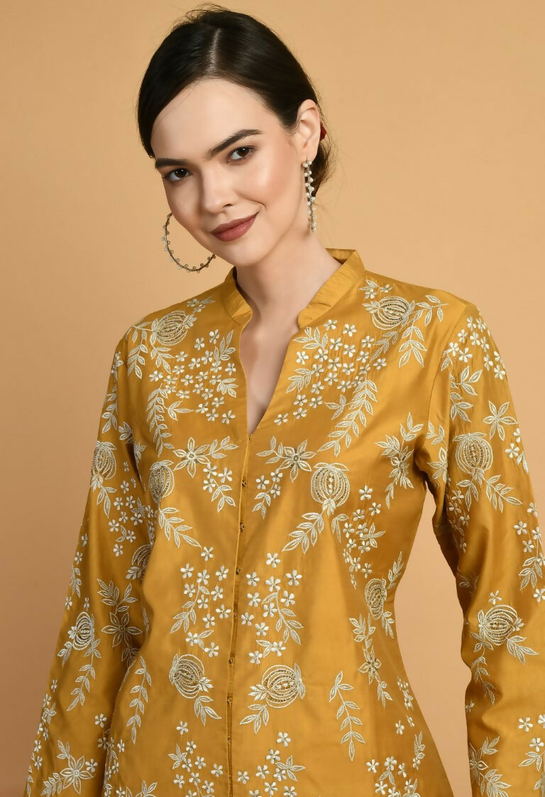 Joban Fashion Mustard Chanderi Kurta Set