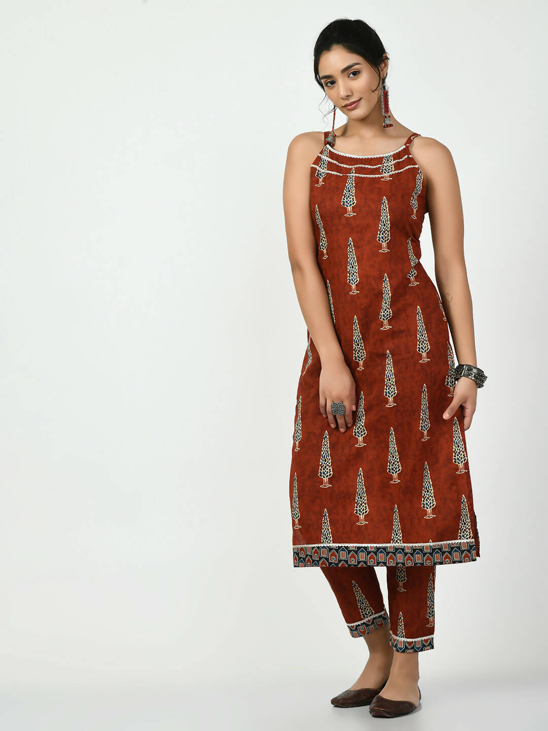 Myshka Women's Rust Straight Printed Kurta
