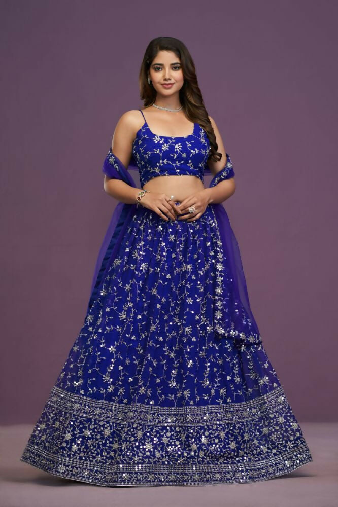 Royalblue Georgette Zari,Sequence Embroidery Work Lehenga Choli - Jihu Culture