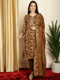 Jyoti Fashion Women's Brown Pashmina Floral Digital Printed Kurta with Trouser & Dupatta