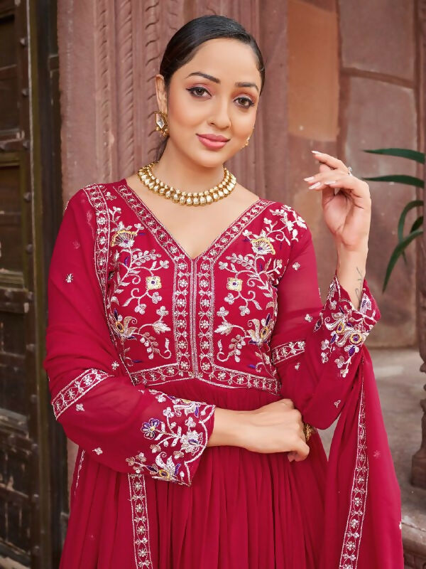 Joban Fashion Red Readymade Kurta Set With Sequence embroidery Work - Distacart