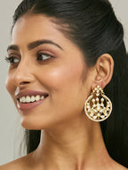Nuyug 22K Gold-Plated Elegant Kundan Stone Studded & Pearl Beaded Chandbalis - Distacart