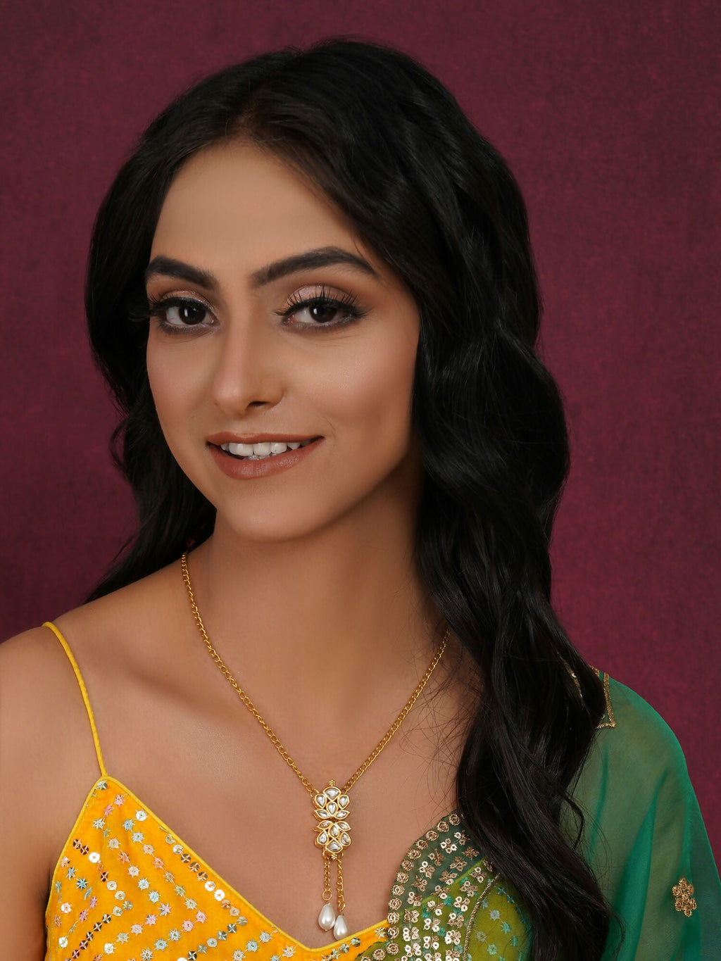 Long Kundan Neckpiece (Gold) - Ruby Raang