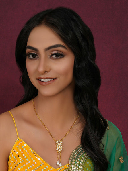 Long Kundan Neckpiece (Gold) - Ruby Raang