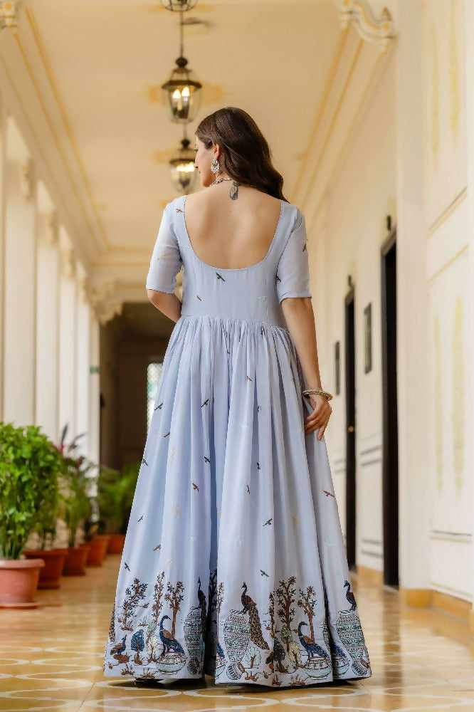 Teeya Creation Lavender Chinnon Heavy Work Long Wedding Gown - Distacart