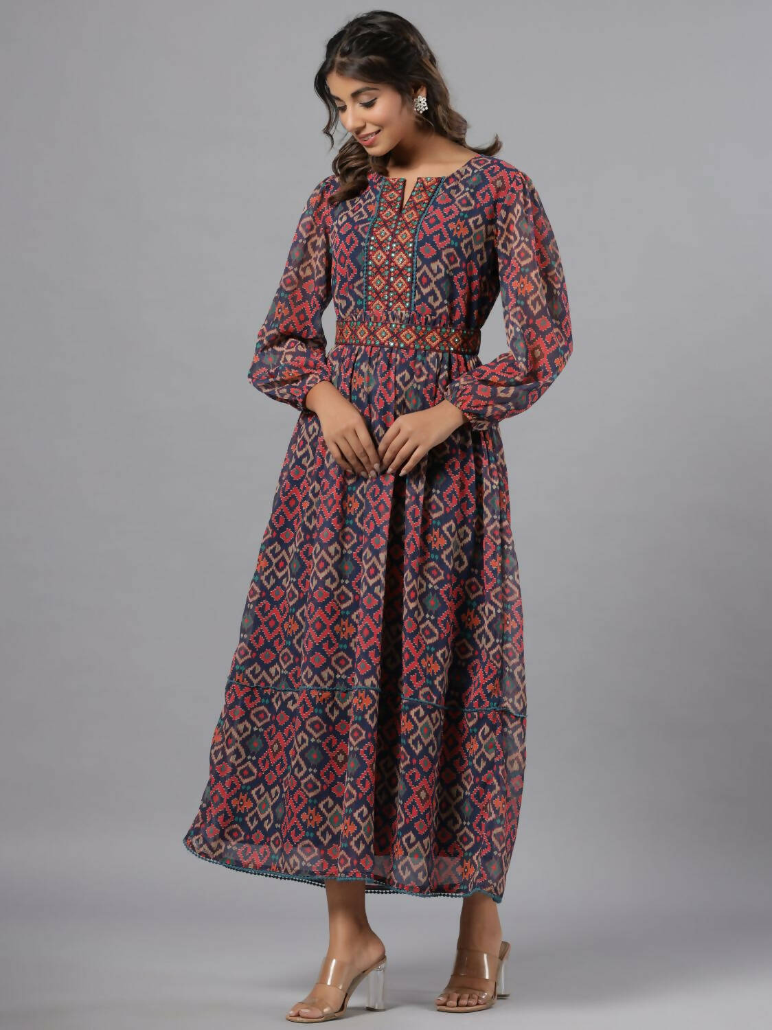 Juniper Women Multi Coloured Chiffon Printed Maxi Dress - Distacart