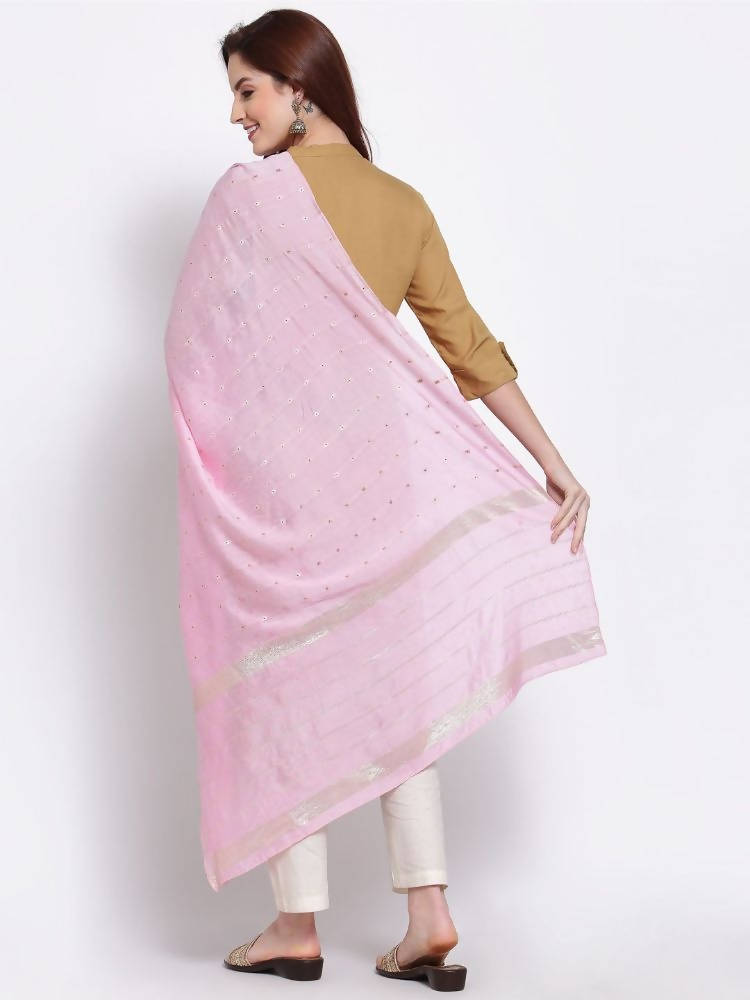 Myshka Women's Pink Cotton Silk Printed Casual Dupatta