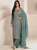Anaita Sky Blue Viscose Muslin Stitched Suit with Sequence & Zari Work - Distacart