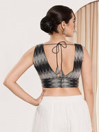 Joban Fashion Black Ikat Silk Padded Blouse With V Neck Sleeveless - Distacart