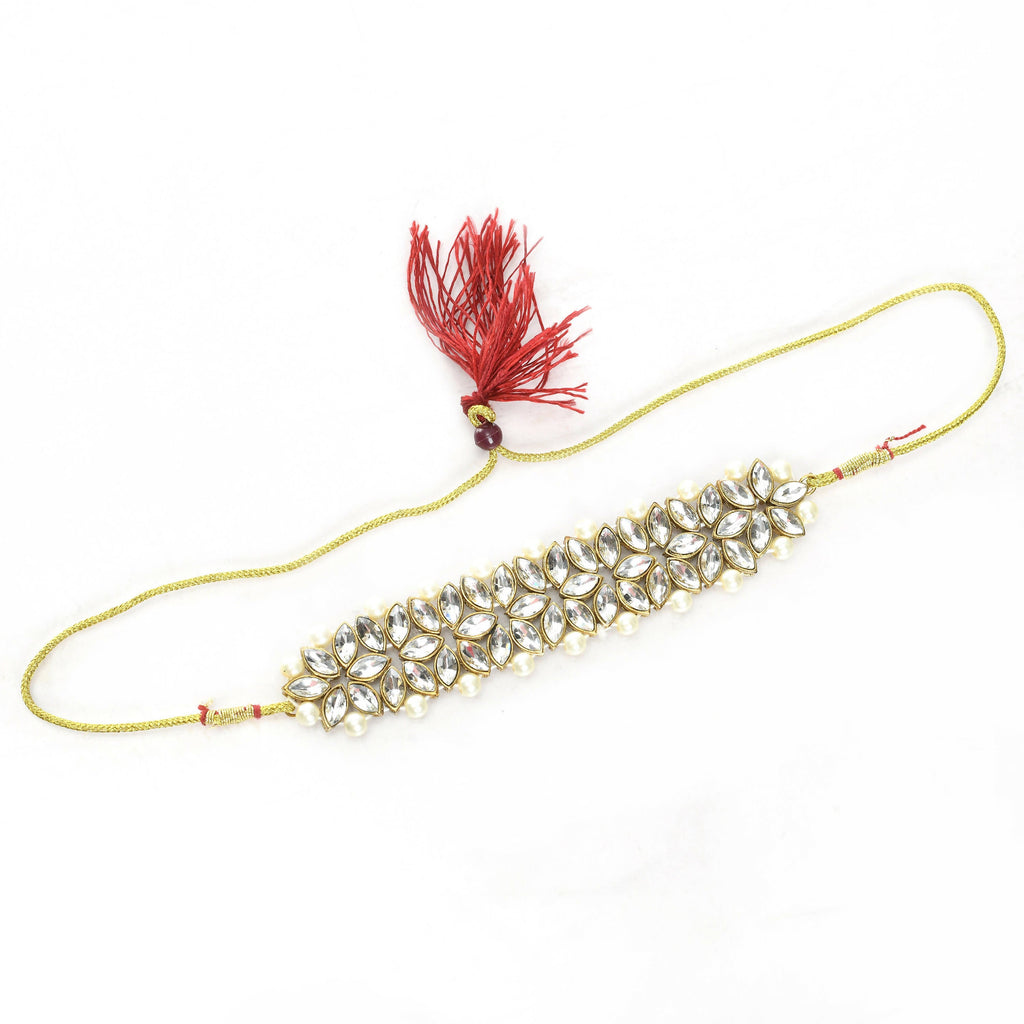 Mominos Fashion Johar Kamal Gold-Plated Brass Finish Kundan/Pearls Choker For Women (White) - Distacart