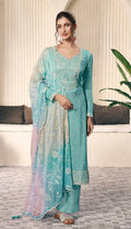 Anaita Aqua blue Embroidered Silk Stitched Salwar Suit - Distacart