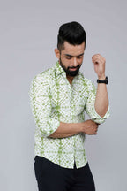 Miravan Men's Premium Green and White Slim Fit Tie Dye Cotton Shirt