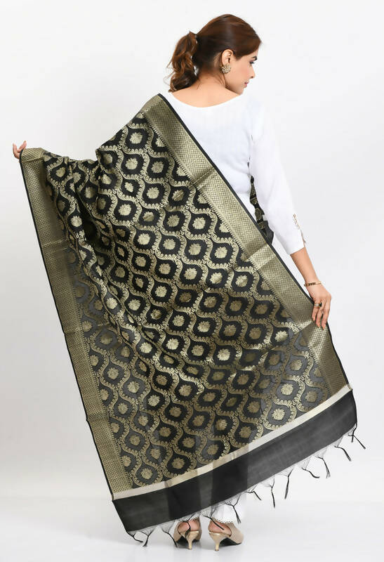 Mominos Fashion Moeza Women's Banarsi Silk All Over Woven Design Black Dupatta - Distacart