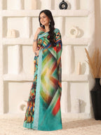 Shivam Fabrics Multi Color Linen Fabric Printed Saree - Distacart
