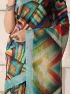 Shivam Fabrics Multi Color Linen Fabric Printed Saree - Distacart