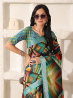 Shivam Fabrics Multi Color Linen Fabric Printed Saree - Distacart