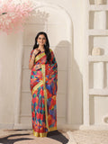 Shivam Fabrics Red Linen Fabric Printed Saree - Distacart