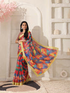 Shivam Fabrics Red Linen Fabric Printed Saree - Distacart