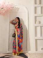 Shivam Fabrics Red Linen Fabric Printed Saree - Distacart