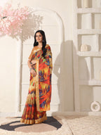 Shivam Fabrics Multi Color Linen Fabric Printed Saree - Distacart
