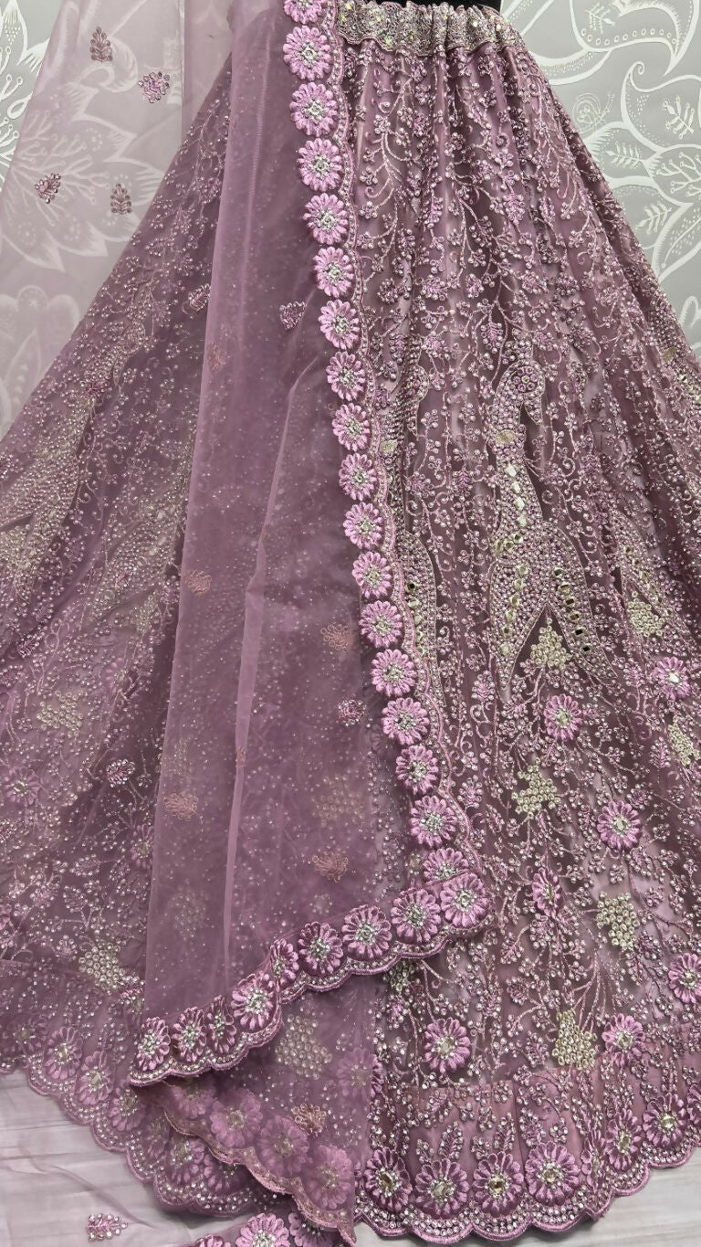 Jyoti Fashion Women's Pyazi Bridal Net Fancy Dori, Multi Thread, Hand Mirror and Diamond Work Wedding Lehenga Choli