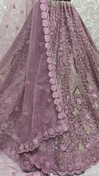 Jyoti Fashion Women's Pyazi Bridal Net Fancy Dori, Multi Thread, Hand Mirror and Diamond Work Wedding Lehenga Choli
