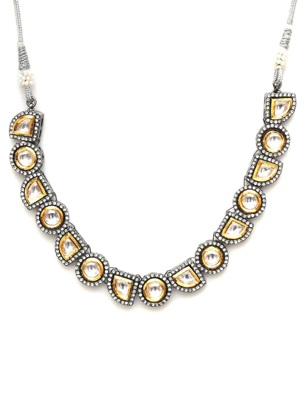 Dual Tone Kundan Neckpiece (silver) - Ruby Raang
