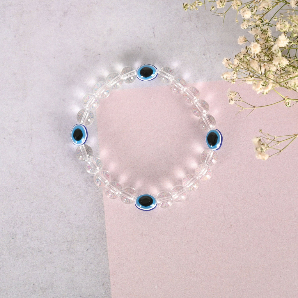 NVR Men & Women Evil Eyetransparent Beaded Elasticated Bracelet - Distacart