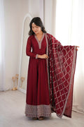 Lehenga Mart Designer Anarkali Suit With Kurta, Dupatta For Women-Dark Maroon - Distacart