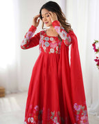 The52 Women's Gorgeous Floral Printed Organza Silk Fabric Flared Anarkali Pant and Dupatta Set - Distacart