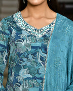 Vaasva Women's Teal Crepe Embroidered Suit Set
