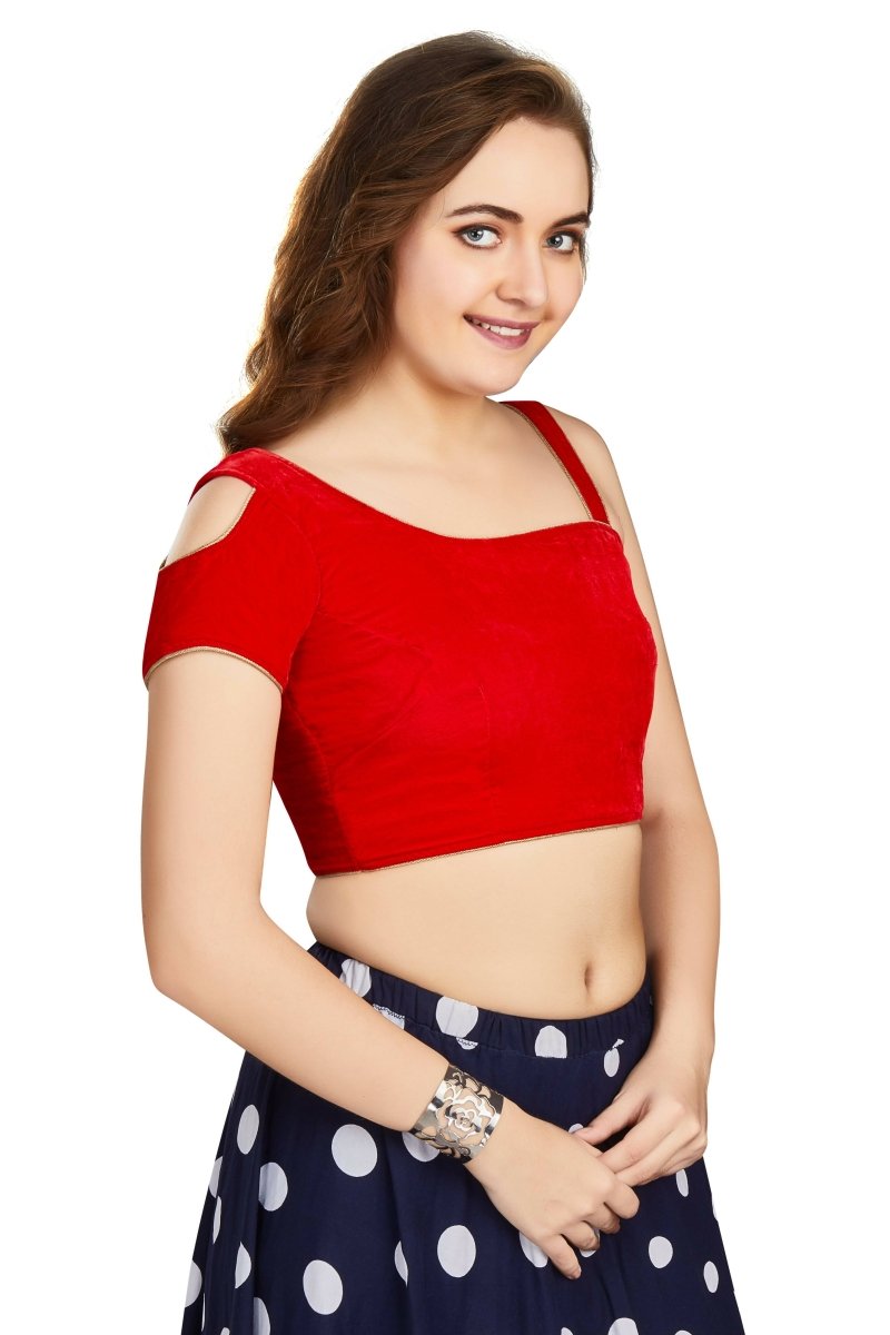 Aastha Fashion Women's Women's Red Velvet Solid Readymade Blouse