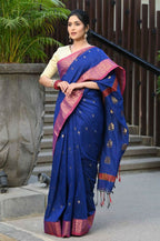 Beatitude Blue Cotton Banarasi Saree
