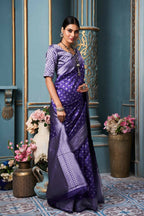 DEIANA'S Beautiful Designer Golden zari Soft Lichi Silk Saree - Purple