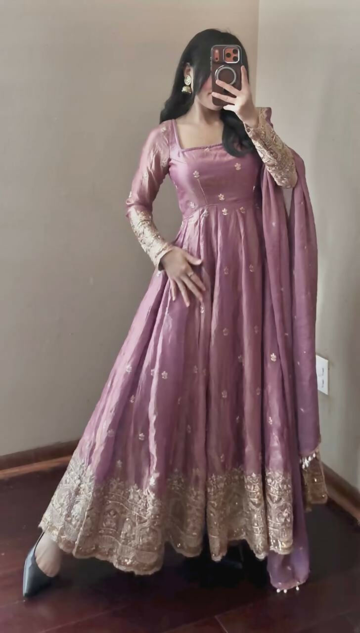 Teeya Creation Onion Fendy Silk Designer Heavy Work Wedding Wear Long Gown - Distacart