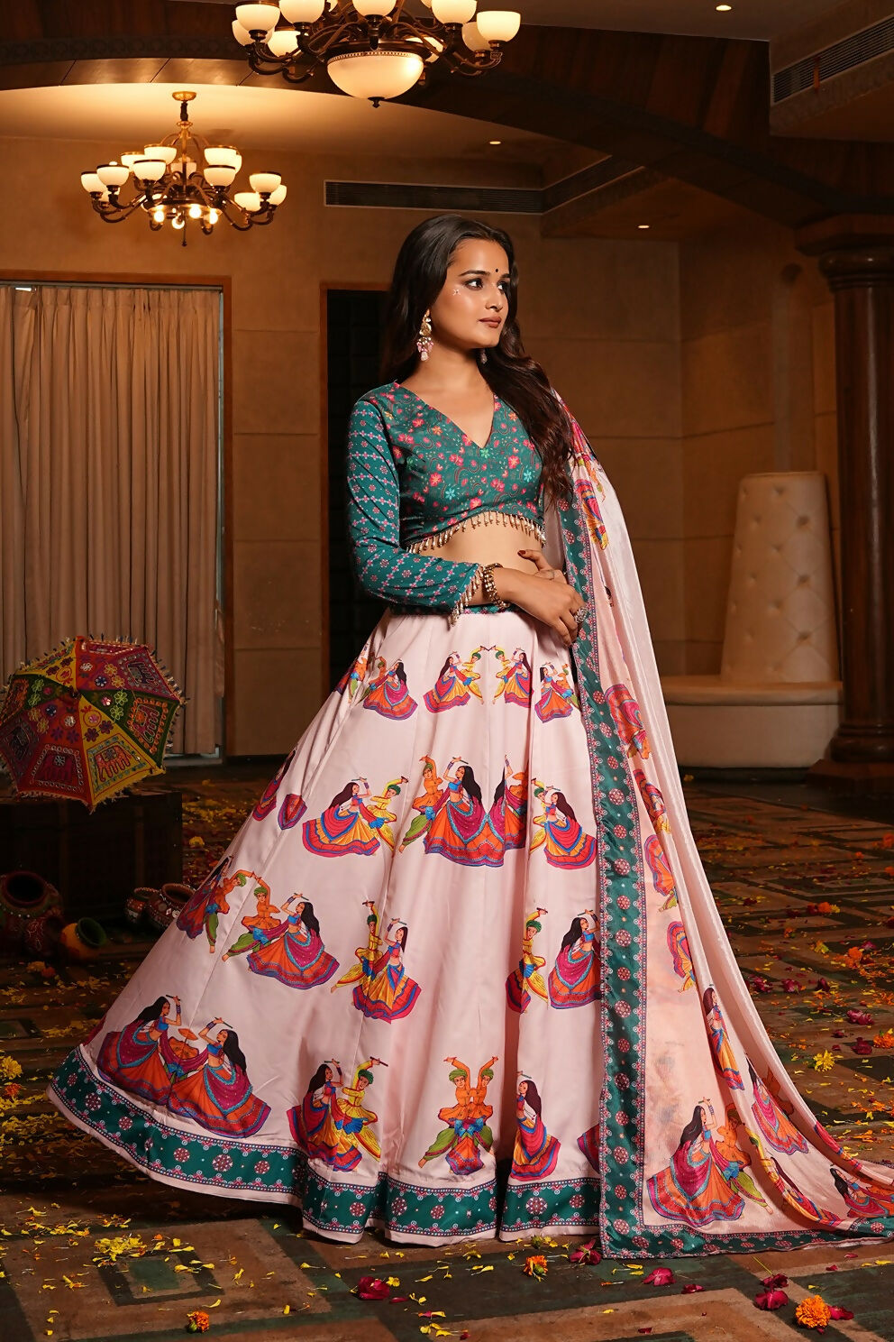 AI Fashion Light Pink Crepe Designer Navratri Wear Lehenga Choli Collection