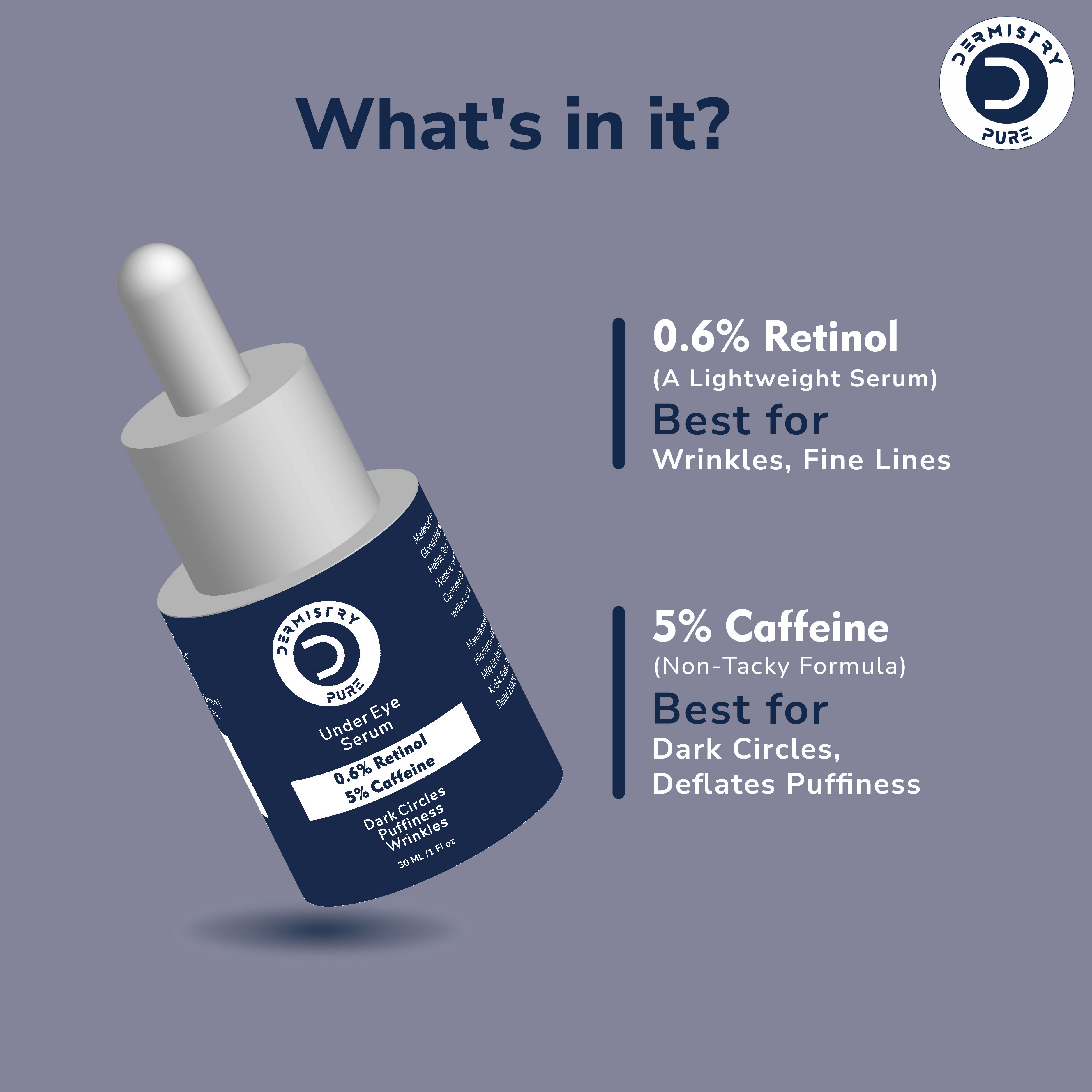 Dermistry 0.6% Retinol 5% Caffeine Under Eye Face Serum