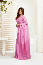 Vastranavya Baby Pink Digital Printed Linen Ready To Wear Designer Saree with Unstitched Blouse - Distacart