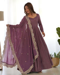 Joban Fashion Purple Kurta Set Chanderi Sequence Embroidery Work - Distacart