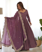 Joban Fashion Purple Kurta Set Chanderi Sequence Embroidery Work - Distacart