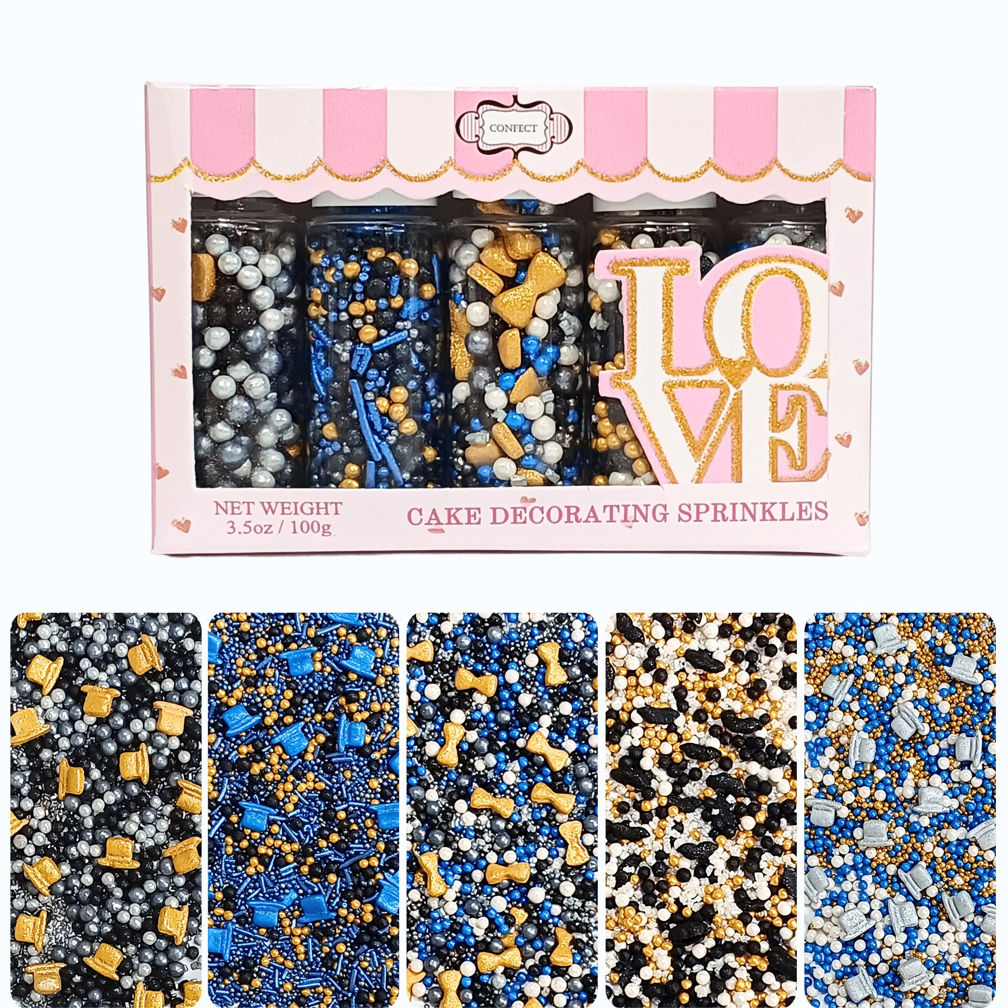 confect fathers day sprinkles black blue white sprinkles mix 100 gms