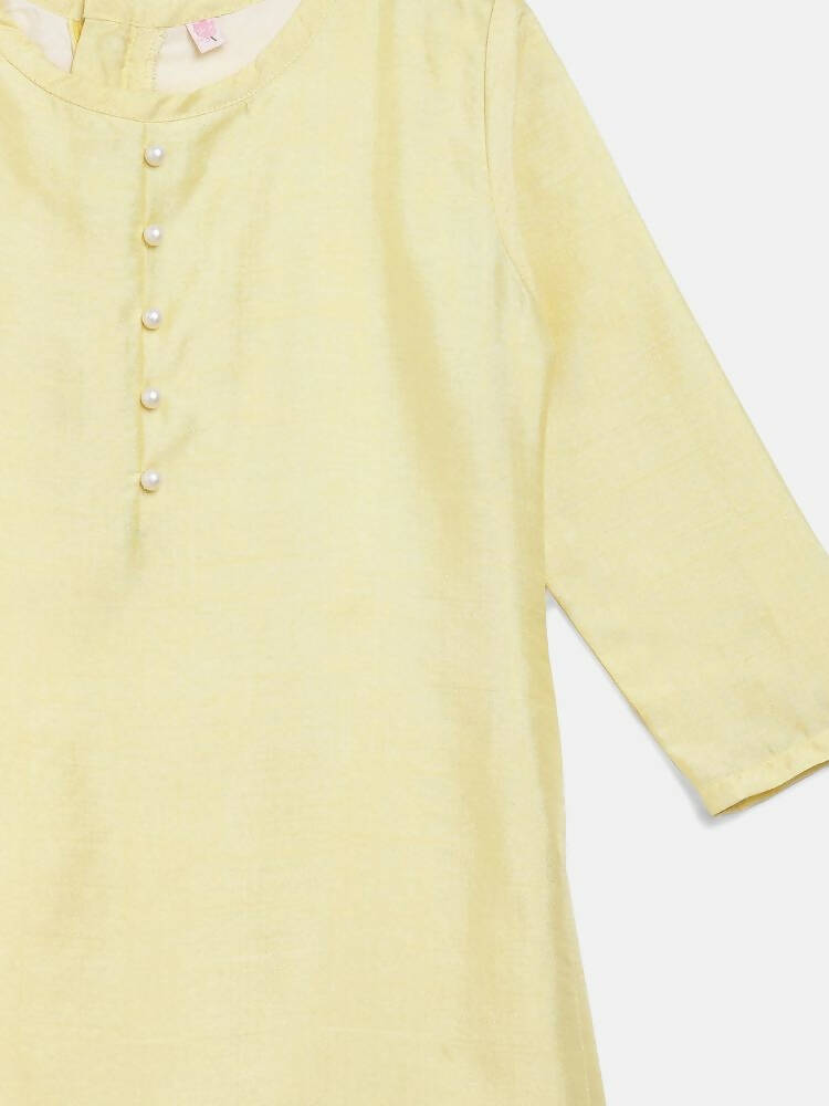 Ahalyaa Yellow Poly Silk Kids Kurta Pant With Dupatta For Girls