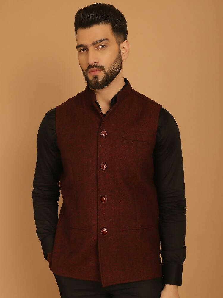 Even Apparels Pure Wool Nehru Jacket - Maroon