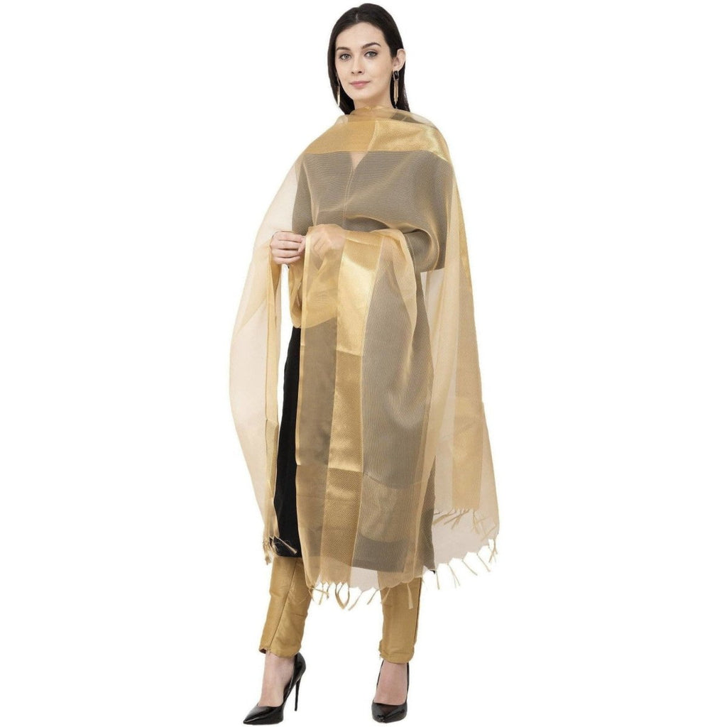 A R SILK VNS Tissue Zari Fancy Dupatta Golden Color Dupatta or Chunni